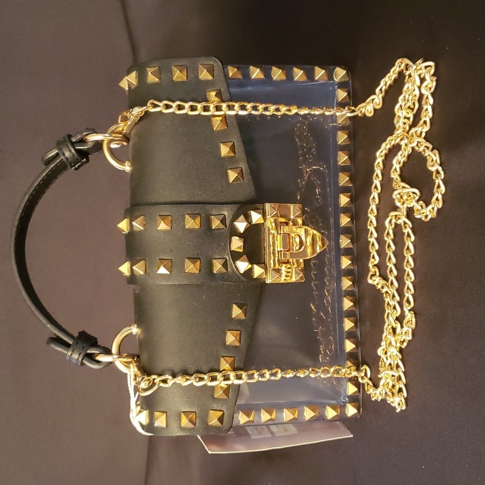 Most Wanted black/clear gold studded crossbody handbag